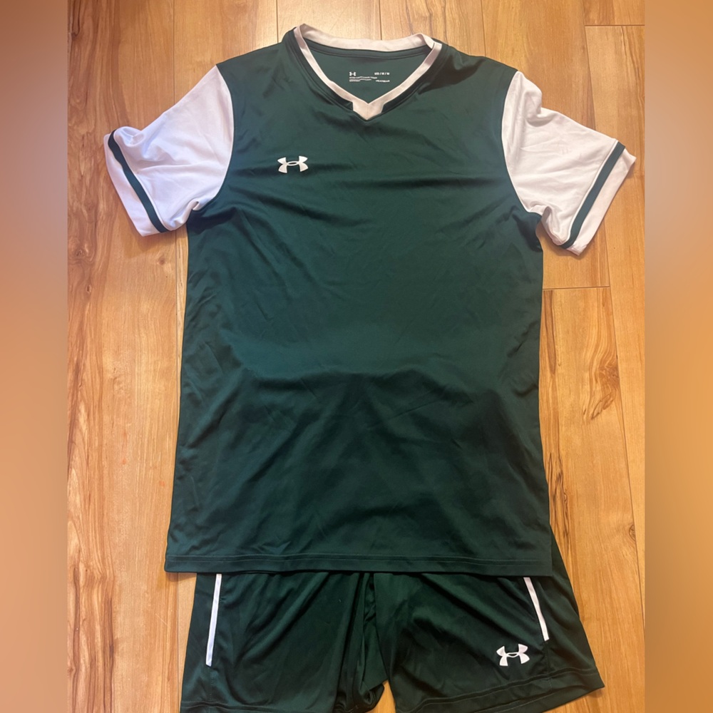 Under Armour Dark Green and White Soccer Uniform